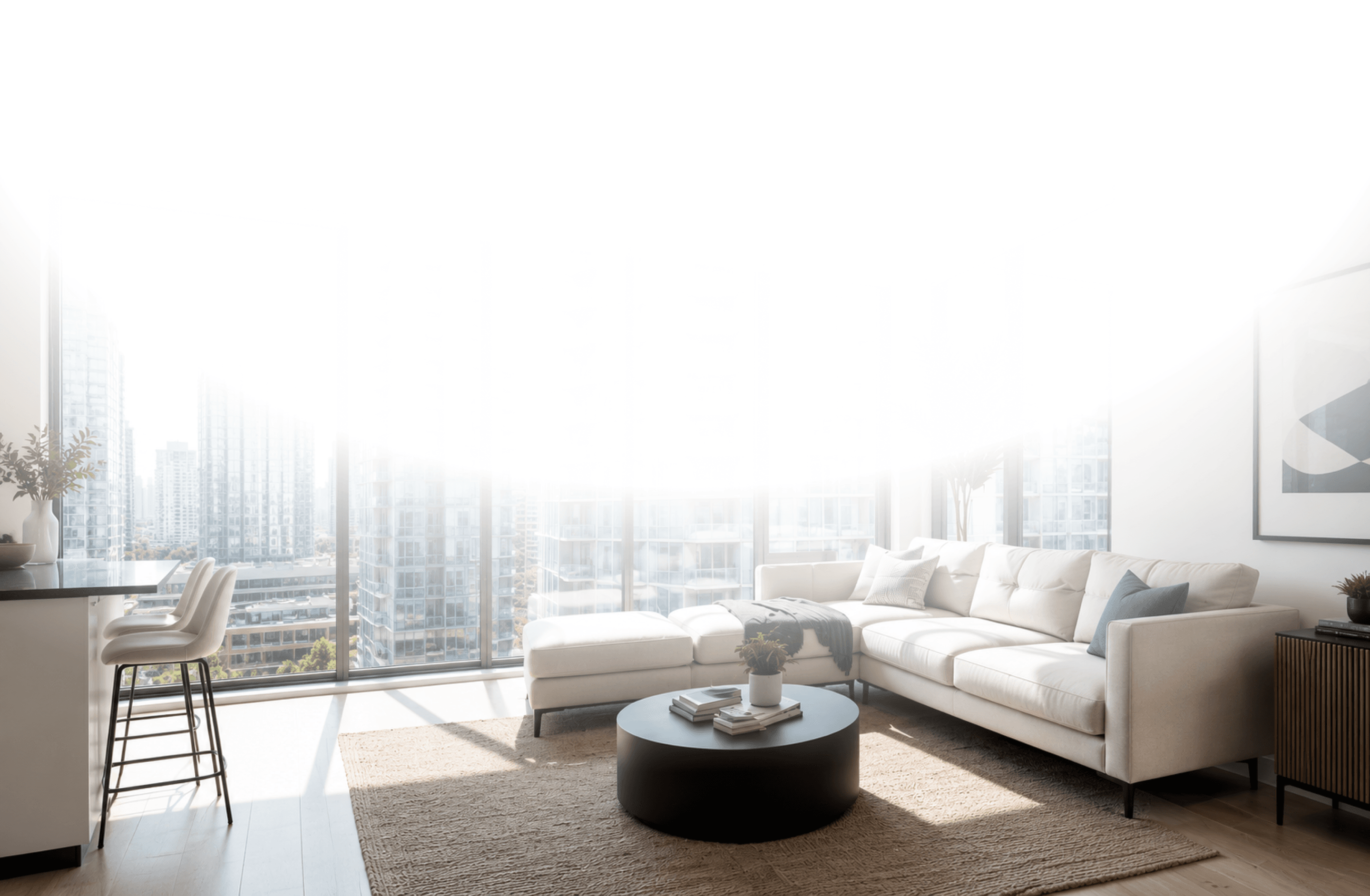 Bright, modern condo living room